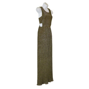 D0 NWT BCBG MAXAZRIA Gold Metallic Pleated Cut Out Evening Gown Dress Sz M $298